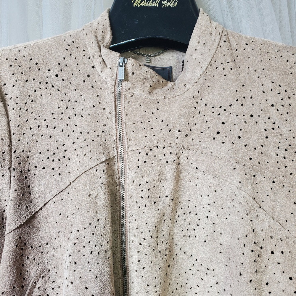 Bcbgmaxazria Bohemian Jacket Mocha Draped Full Zip Perforated Biker Fairy Size S - Picture 3 of 7